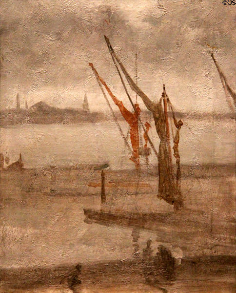 Grey & Silver: Chelsea Wharf painting (1864-8) by James McNeill Whistler at National Gallery of Art. Washington, DC.