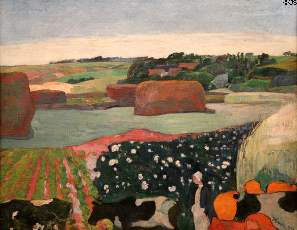 Haystacks in Brittany painting (1890) by Paul Gauguin at National Gallery of Art. Washington, DC.