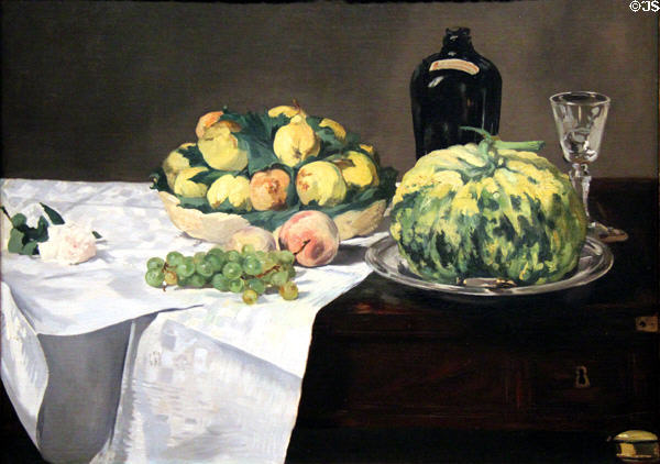 Still Life with Melon & Peaches painting (c1866) by Édouard Manet at National Gallery of Art. Washington, DC.