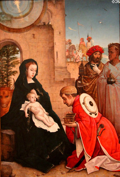 Adoration of the Magi painting (c1508-19) by Juan de Flandes at National Gallery of Art. Washington, DC.
