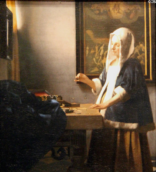 Woman Holding a Balance painting (c1664) by Johannes Vermeer at National Gallery of Art. Washington, DC.