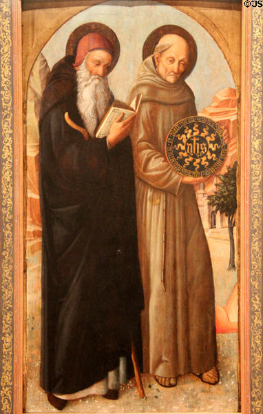 St Anthony Abbot & St Bernardino of Siena painting (1459) by Jacopo Bellini of Venice at National Gallery of Art. Washington, DC.