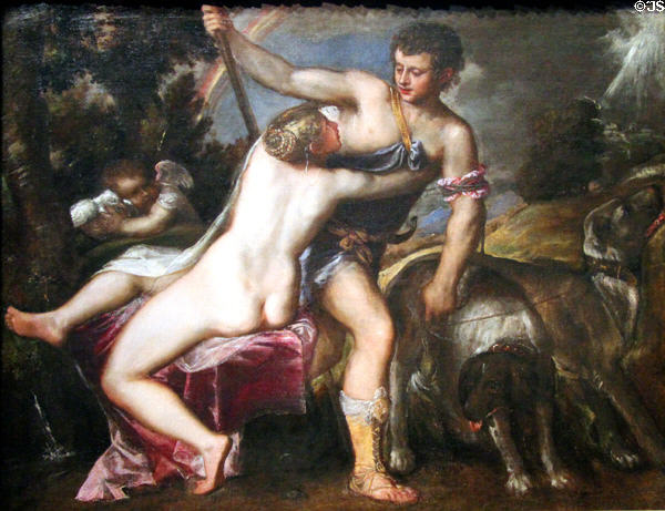 Venus & Adonis painting (c1560) by Titian of Venice at National Gallery of Art. Washington, DC.