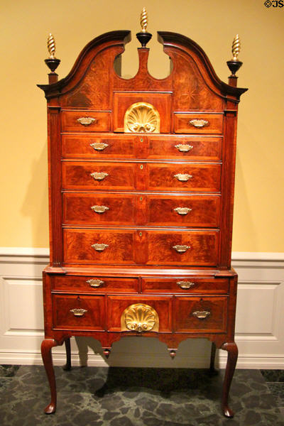 Queen-Anne style high chest (1735-50) from Boston at National Gallery of Art. Washington, DC.
