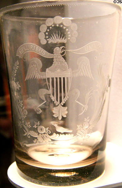 Glass tumbler engraved with seal of United States (1792) by John Frederick Amelung of Frederick, MD at National Gallery of Art. Washington, DC.