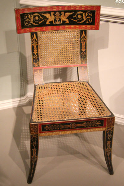 Cane seat sidechair with decorated back (1808) by Benjamin Henry Latrobe & George Bridport from Philadelphia at National Gallery of Art. Washington, DC.