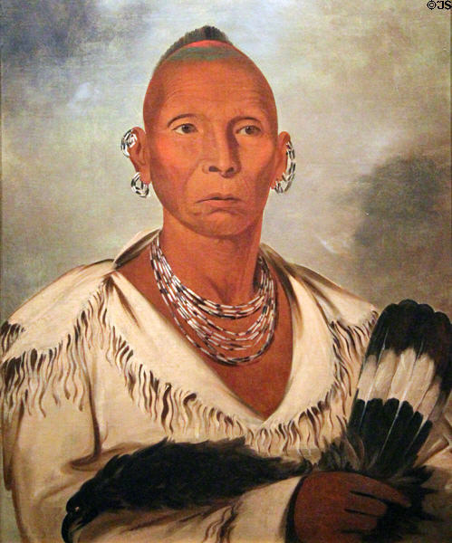 Black Hawk, war leader of Sauk tribe portrait paintings (c1835) by George Catlin at Smithsonian American Art Museum. Washington, DC.