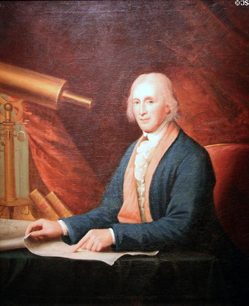David Rittenhouse, Pennsylvania mathematician & astronomer painting (1796) by Charles Willson Peale at National Portrait Gallery. Washington, DC.