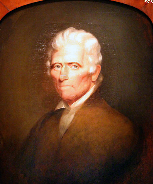 Daniel Boone, pioneer portrait (c1820 & 60) by Chester Harding at National Portrait Gallery. Washington, DC.