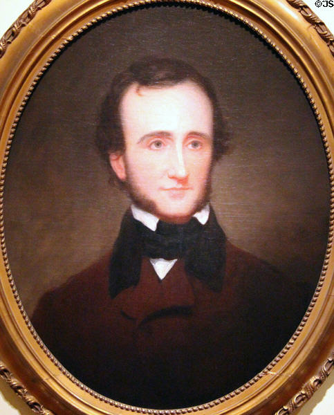 Edgar Allan Poe, poet portrait (1845) by Samuel Stillman Osgood at National Portrait Gallery. Washington, DC.