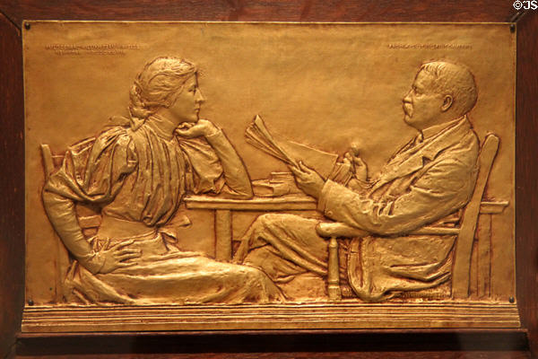 William Dean Howells, author with daughter Mildred bronze relief (1898) by Augustus Saint-Gaudens at National Portrait Gallery. Washington, DC.
