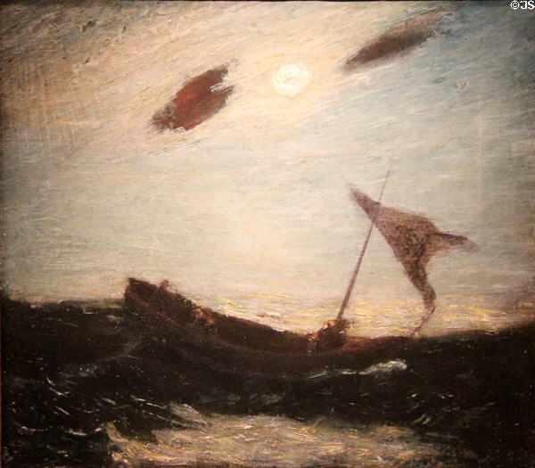 Moonlight painting (1887) by Albert Pinkham Ryder at Smithsonian American Art Museum. Washington, DC.
