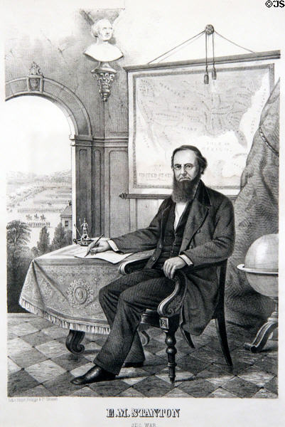 Edwin M. Stanton lithograph (c1862) by Ehrgott & Forbriger Lithography Co. at National Portrait Gallery. Washington, DC.