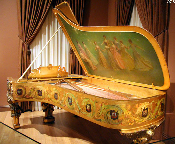 Piano commissioned by President Theodore Roosevelt (1903) by Steinway & Sons with case by R.H. Hunt & J.H. Hunt plus lid painting by Thomas Wilmer Dewing at Smithsonian American Art Museum. Washington, DC.