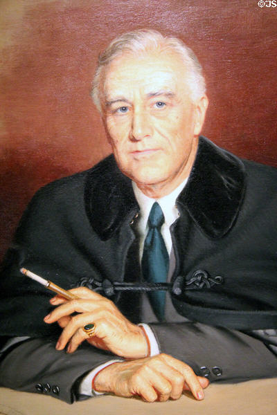 Detail of Franklin Delano Roosevelt portrait (1945) by Douglas Chandor at National Portrait Gallery. Washington, DC.
