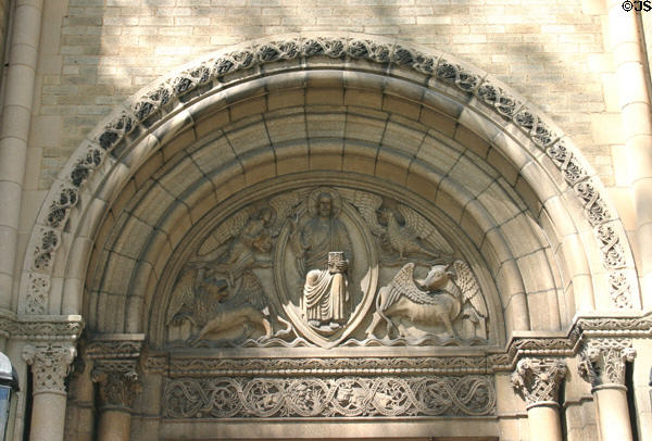 Universalist Unitarian Church doorway relief of Christ with Four Apostles. Washington, DC.