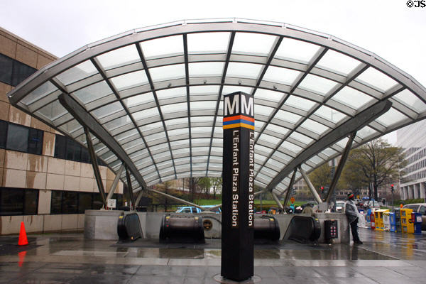 Arched canopy of L'Enfant Plaza Metro entrance. Washington, DC.