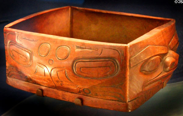 Carved wooden feast dish (c1850) from Chilkat Tlingit culture of Klukwan, AK at National Museum of the American Indian. Washington, DC.
