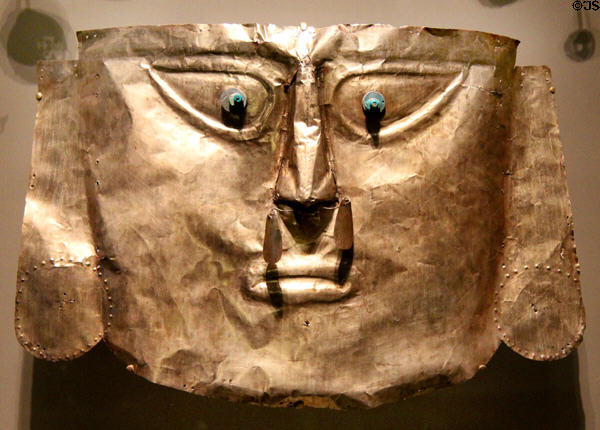 Gold Lambayeque mask (1200-1400) from Peru at National Museum of the American Indian. Washington, DC.