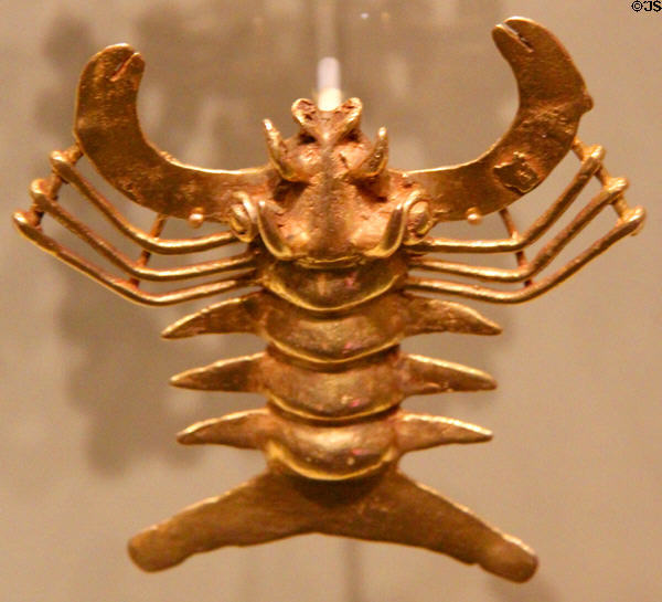 Gold crayfish ornament (800-1200) from Costa Rica at National Museum of the American Indian. Washington, DC.