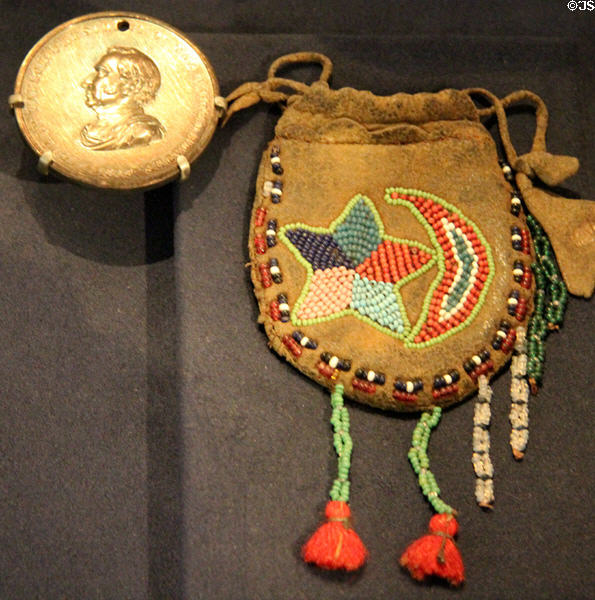 Zachary Taylor peace medal (1849) with beaded leather pouch at National Museum of the American Indian. Washington, DC.