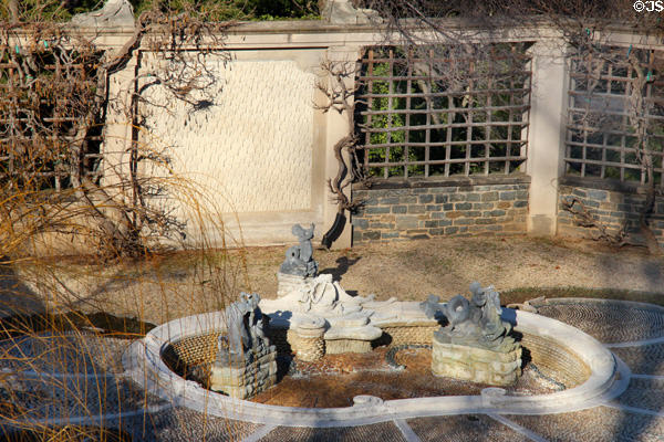 French garden sculptures (18thC) in Pebble Garden at Dumbarton Oaks. Washington, DC.