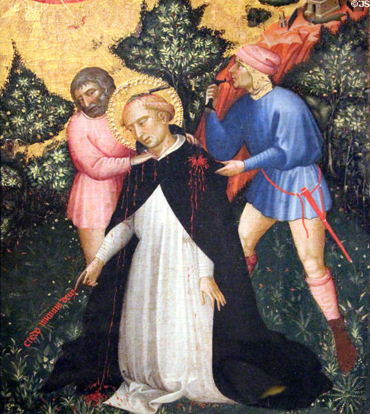 Death of St. Peter Martyr tempera painting (c1428) by Jacobello del Fiore in Music Room at Dumbarton Oaks Museum. Washington, DC.