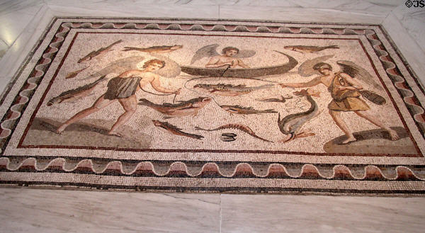 Erotes Fishing Roman floor mosaic (late 2nd or 3rd C) at Dumbarton Oaks Museum. Washington, DC.