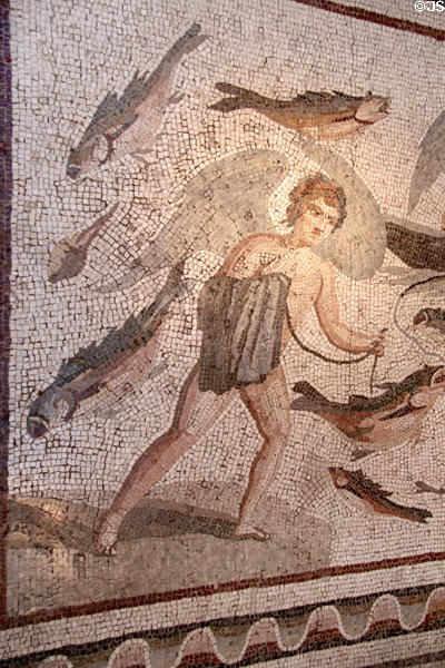 Detail of Erotes Fishing Roman floor mosaic (late 2nd or 3rd C) at Dumbarton Oaks Museum. Washington, DC.