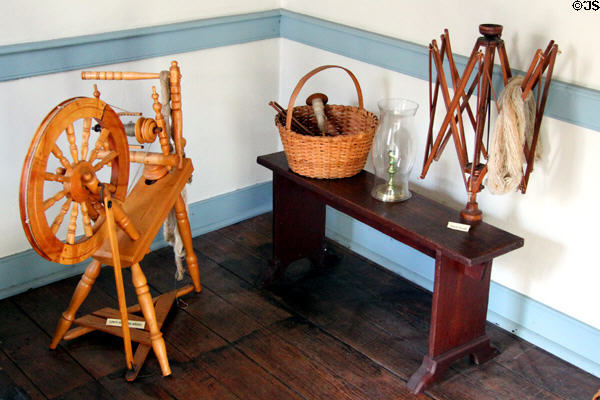 Flax wheel & yarn winder at Old Stone House. Washington, DC.