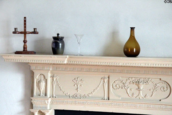 Large bedroom fireplace (1790s) with Adamsesque design at Old Stone House. Washington, DC.
