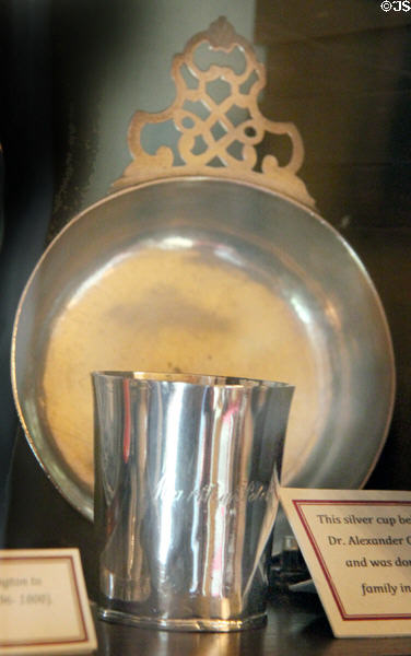 Porringer from Mt. Vernon & silver cup which Peter family at Tudor Place. Washington, DC.