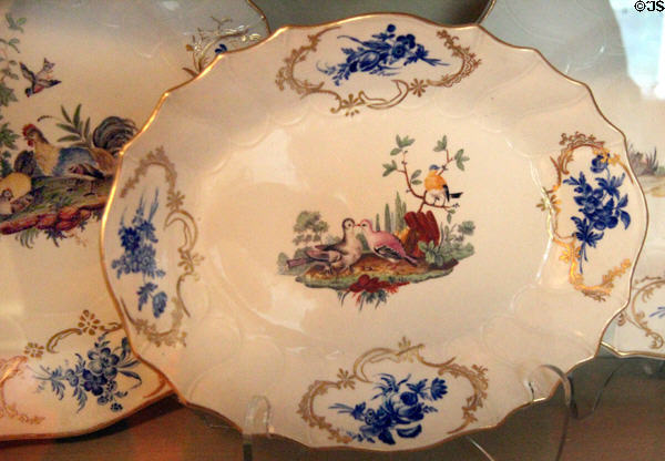 Porcelain serving platter painted with doves (c1776-99) from Tournai, France at Tudor Place. Washington, DC.