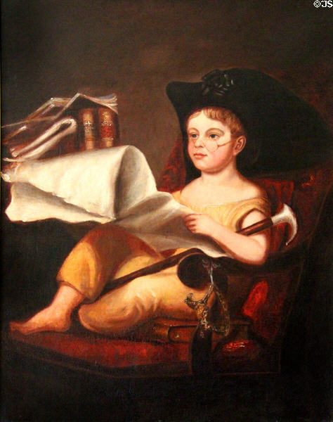Painting of boy reading at Tudor Place. Washington, DC.