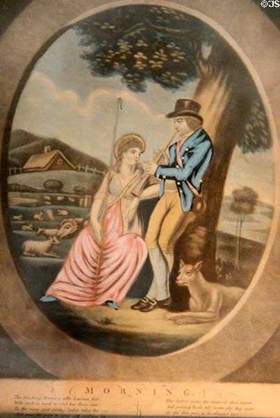Tinted engraving called Morning over verse to Lavinia (c1800) after P. Stampa of England at Tudor Place. Washington, DC.