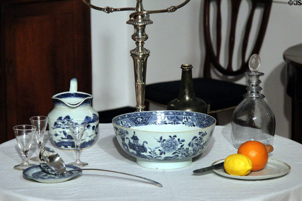 Chinese export porcelain including bowl & pitcher (1790-1815) in Virginia period dining room (1800-10) at DAR Memorial Continental Hall. Washington, DC.