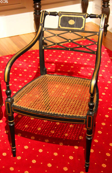 Armchair (1800-10) from England which was in Octagon House while rented by President Madison in District of Columbia period parlor (1814-20) at DAR Memorial Continental Hall. Washington, DC.