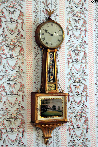 Banjo clock (c1825) scene of Mount Vernon in Rhode Island Period Room at DAR Memorial Continental Hall. Washington, DC.