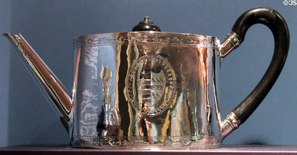 Silver teapot (1784-5) by William Vincent of London, England at DAR Memorial Continental Hall Museum. Washington, DC.