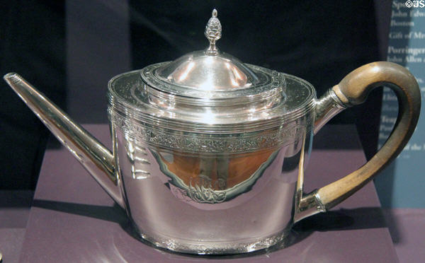 Silver teapot (1790-1800) by Paul Revere of Boston, MA at DAR Memorial Continental Hall Museum. Washington, DC.