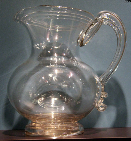 Blown glass pitcher (1815-40) possibly Pittsburgh, PA at DAR Memorial Continental Hall Museum. Washington, DC.