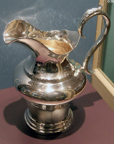 Silver pitcher (1838-1845) by Davis, Palmer, & Co. of Boston at DAR Memorial Continental Hall Museum. Washington, DC.