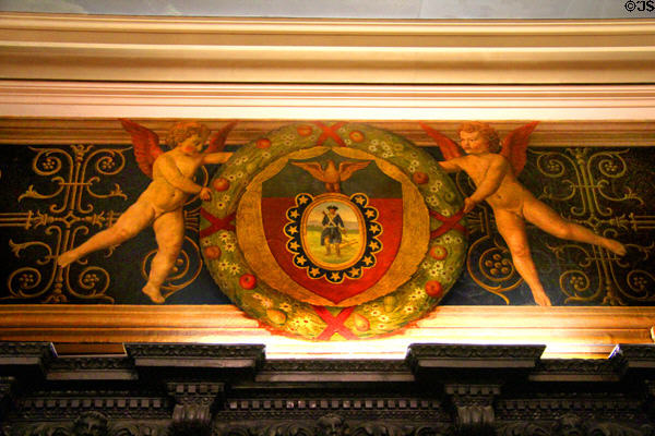 Revolutionary wall decoration off entrance hall at Anderson House Museum. Washington, DC.