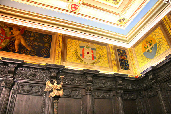 Entrance hall decorated with Revolutionary heraldry at Anderson House Museum. Washington, DC.