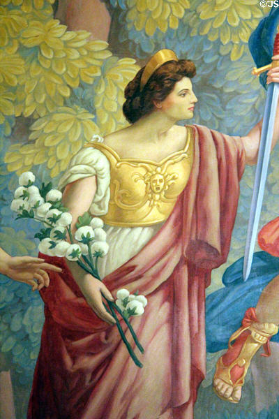 Section of Civil War mural showing symbolic figure holding cotton branch for which Isabel Anderson was model (1909) by H. Siddons Mowbray in Key Room at Anderson House Museum. Washington, DC.