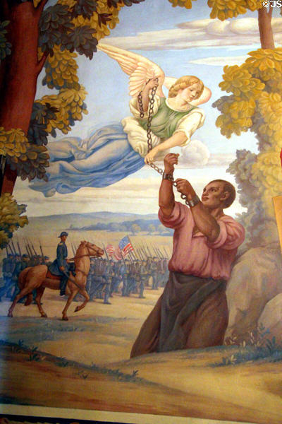 Section of Civil War mural showing freeing of slave (1909) by H. Siddons Mowbray in Key Room at Anderson House Museum. Washington, DC.