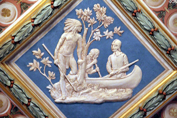 Relief of explorer in canoe (1909) in Key Room at Anderson House Museum. Washington, DC.