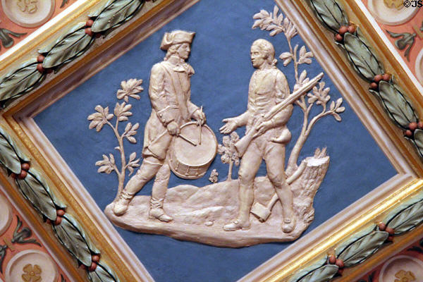 Relief of revolutionary war drummer & citizen militiaman (1909) in Key Room at Anderson House Museum. Washington, DC.