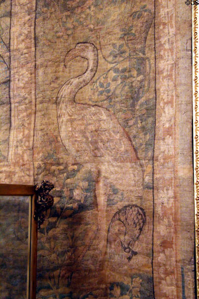 Tapestry with flamingo in French Salon at Anderson House Museum. Washington, DC.