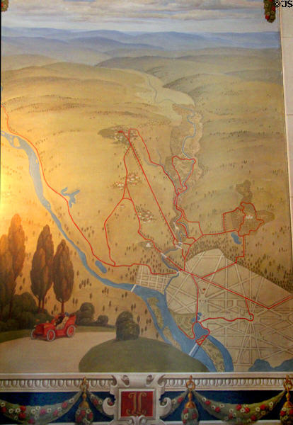 Mural showing motoring tours around Washington, DC at Anderson House Museum. Washington, DC.